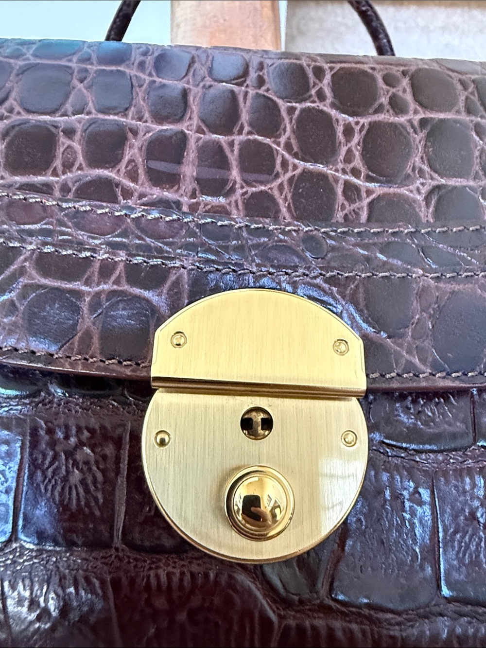 Brahmin Dark Brown Croc-Embossed Shoulder Bag with Gold Hardware - Picture 5 of 7